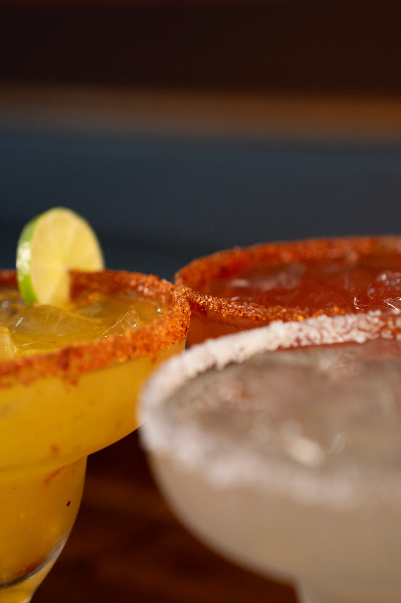 Mango and tamarindo margaritas with chili rim