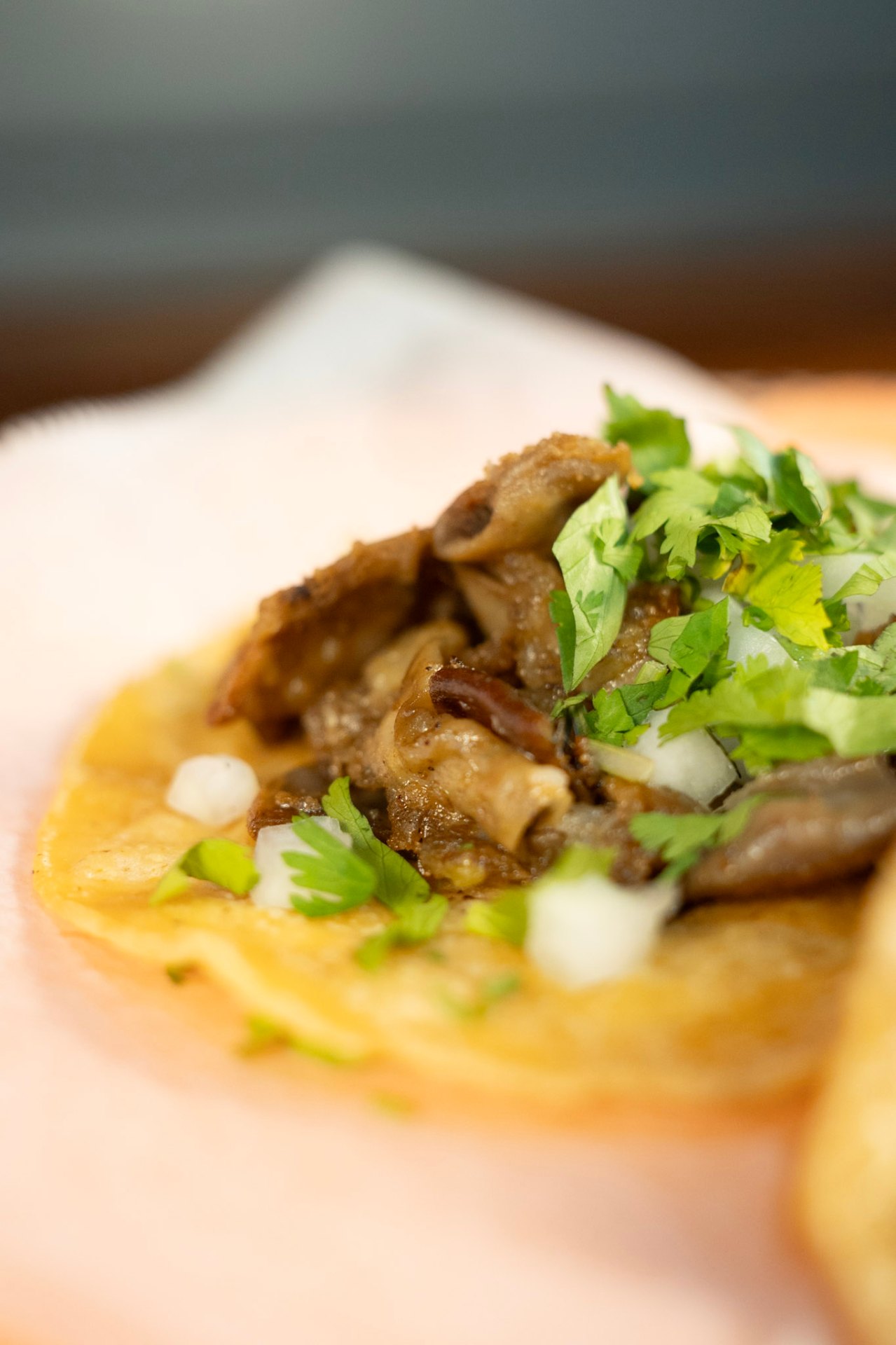 Street-style taco with cilantro and onion